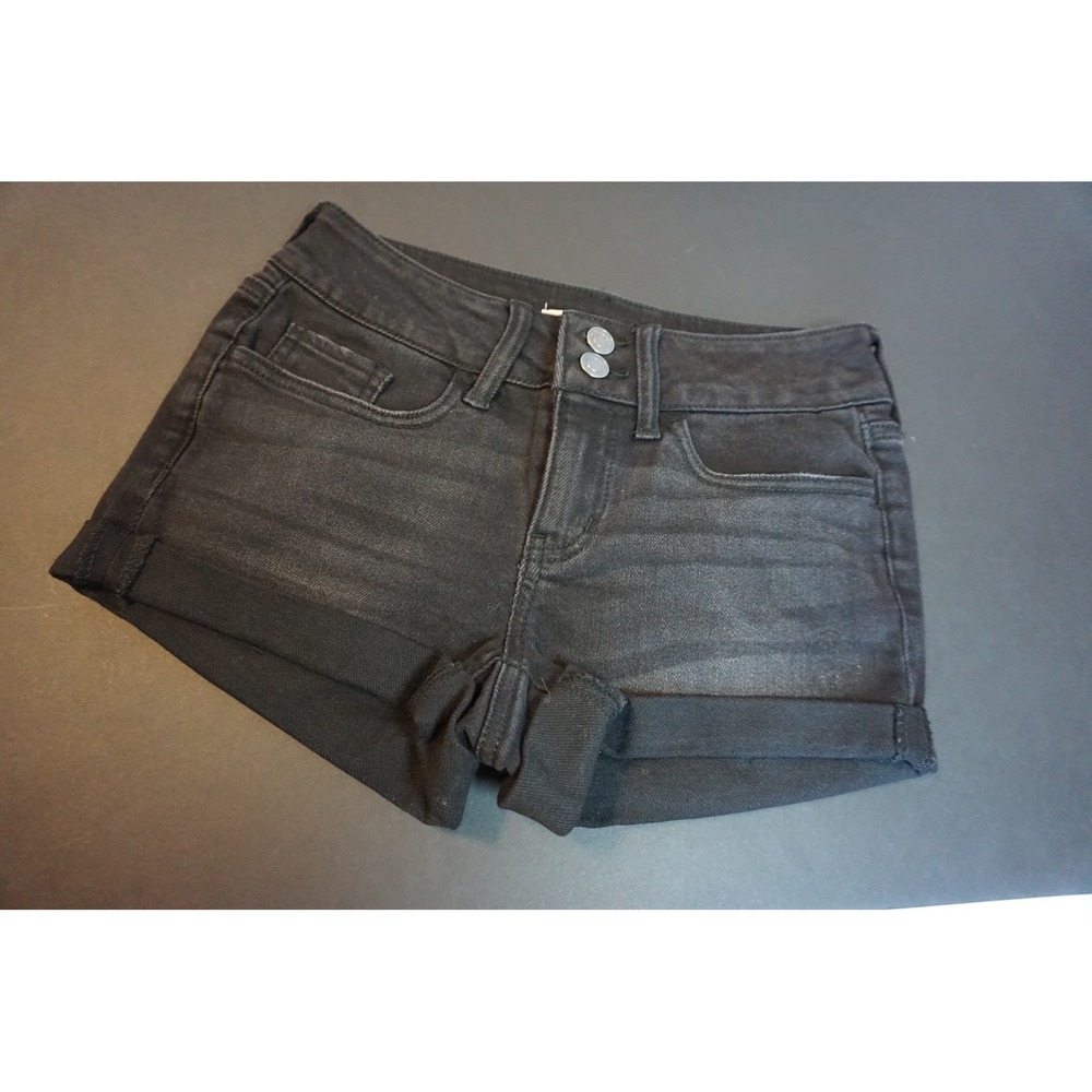 SO Goods for Life Black Low Rise Shortie Denim‎ Shorts Cuffed Size 3 26W